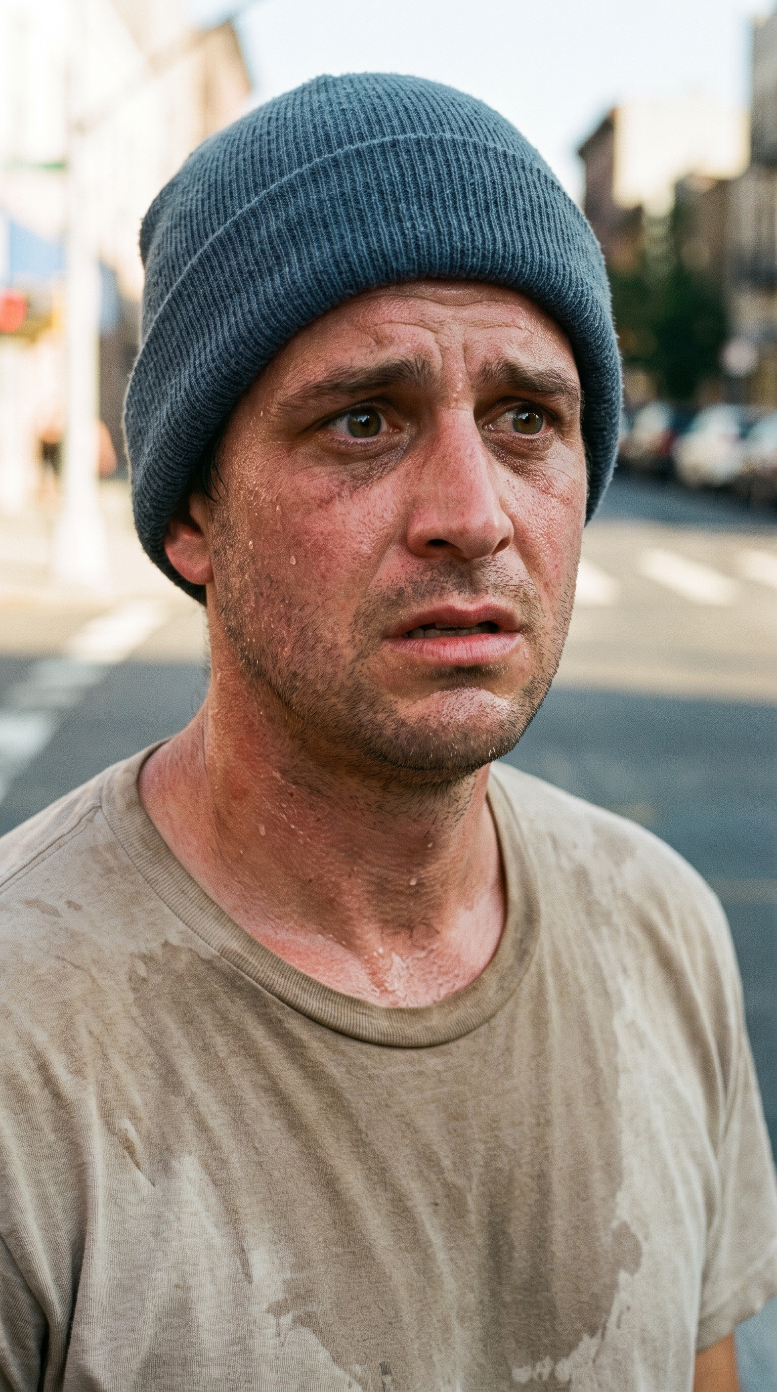 Leo - a man sweating, showing heat exhaustion expression, MSTV 2K 20260911